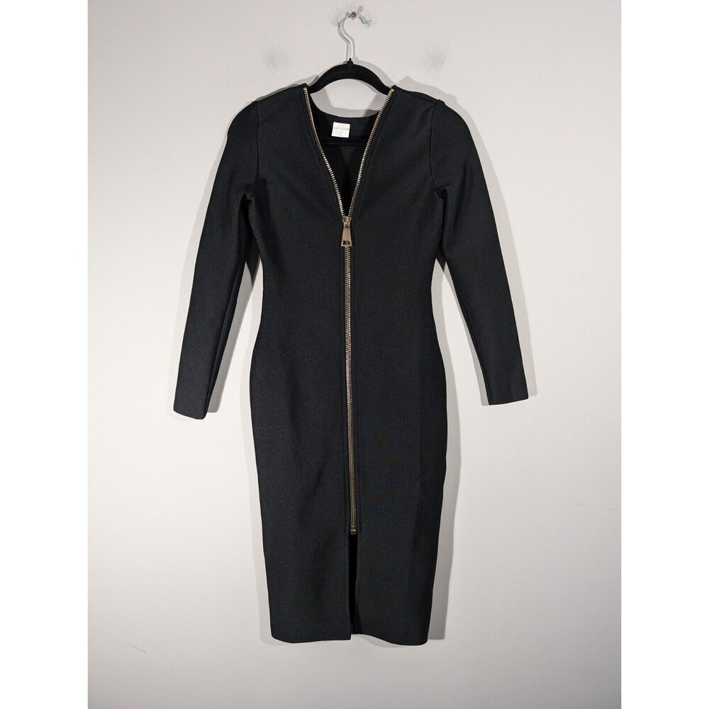Silk and Salt Dress Women Size M Black Long Sleeve Front Zipper Bodycon Party